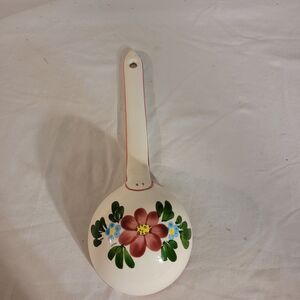 Hand Painted Ceramic Ladle Floral Italian Style Pottery 12.75"